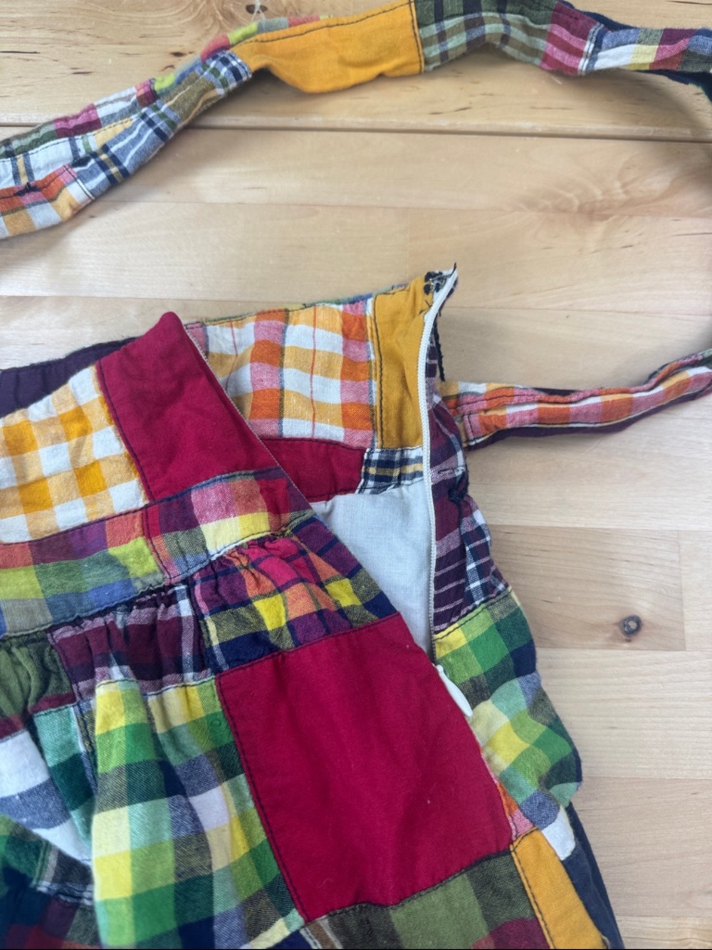 American Eagle Madras Plaid Patchwork Balloon Skirt Bubble Hem w/ Belt Size 6 - Picture 5 of 9